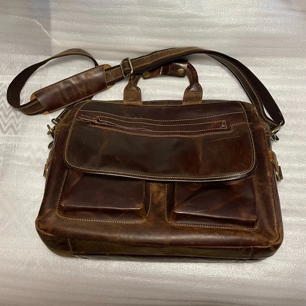 Vintage Kattee Genuine Leather Briefcase Messenger Bag - Brown - Full Size